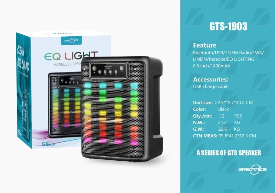 Parlante Bluetooth 6.5" 10W con Luces RGB y Ecualizador