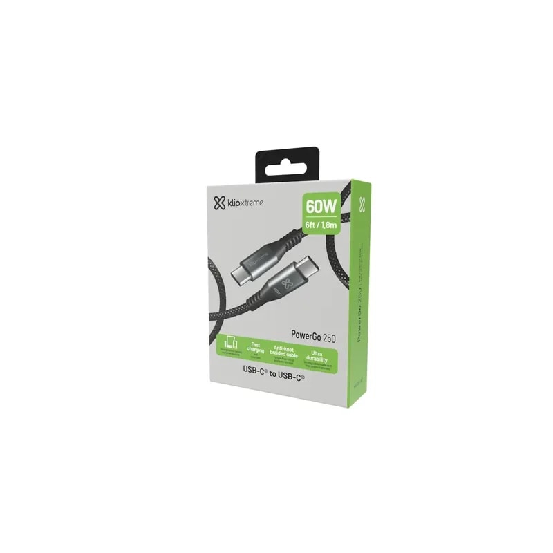 Cable Klip Xtreme Usb-c Macho a Usb-c Macho 6 Pies (1.8m) Carga Rapida 60W 480 Mbps