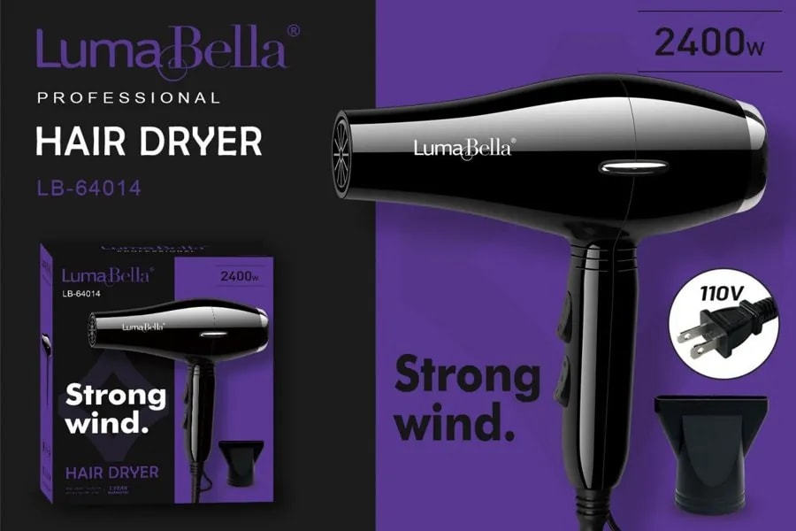 Secador de Cabello Profesional Luma Bella 2400W Negro