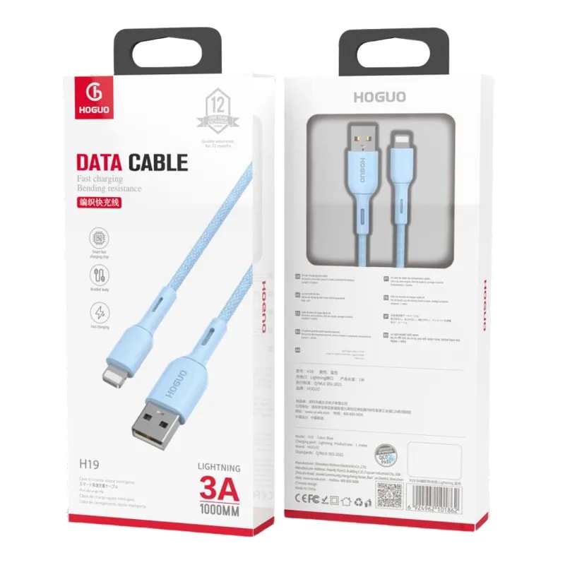 Cable Hoguo H19 USB a Lightning trenzado 1 m azul