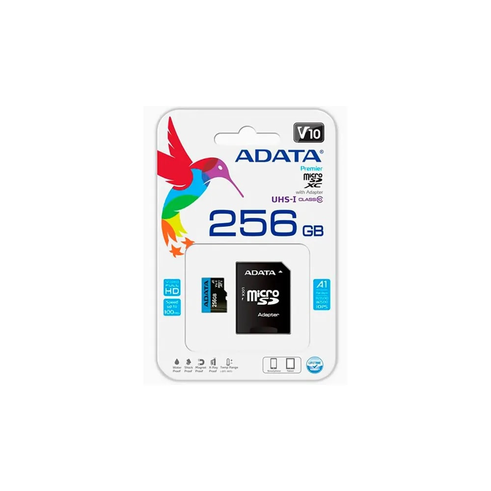 Micro Sdxc Adata 256GB Con Adaptador, Uhs-i Class 10, V10, A1 (lectura 100MB / S Escritura 25MB / S)