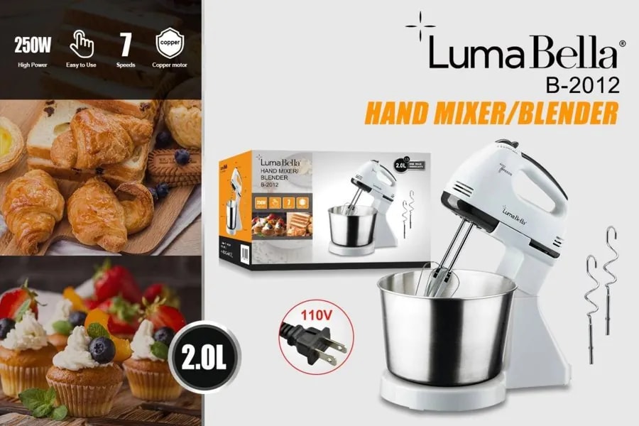 Batidora de Pedestal 250W de 7 Velocidades con Bol de 2 L