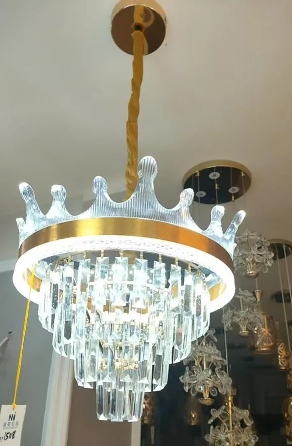 Lámpara Colgante de Cristal Dorada 60 cm con Corona
