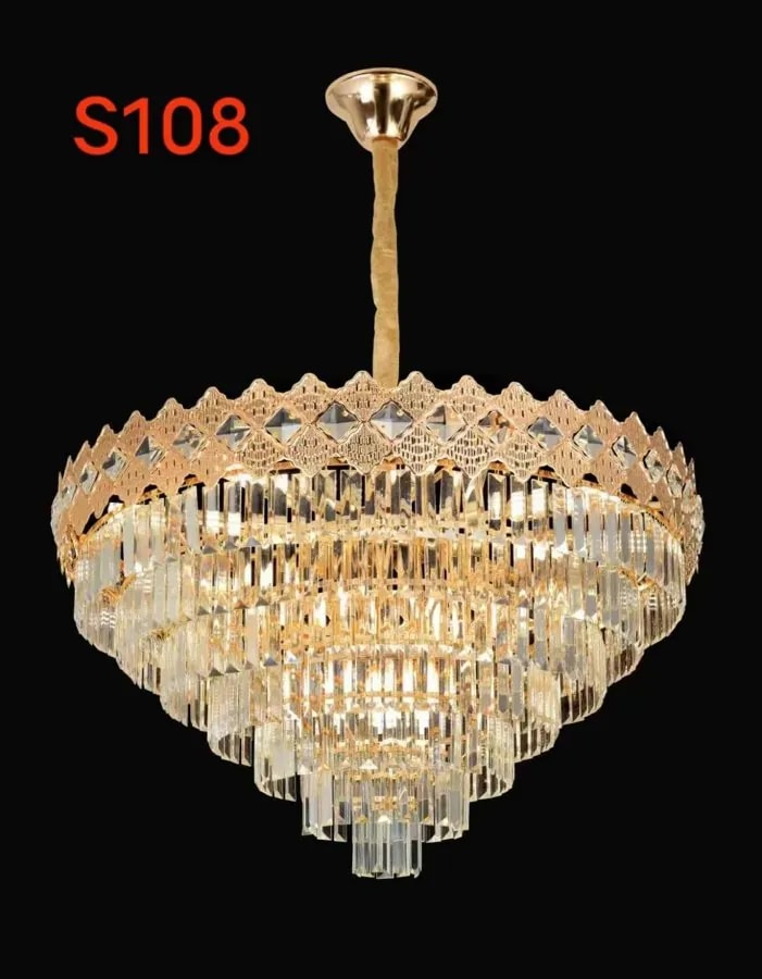 Lámpara Colgante de Cristal Dorada 80 cm Escalonada
