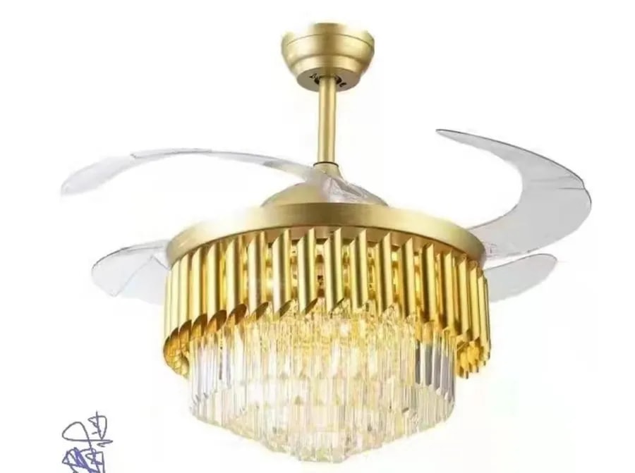 Ventilador de Techo Candelabro de Cristal con Luz LED Dorado