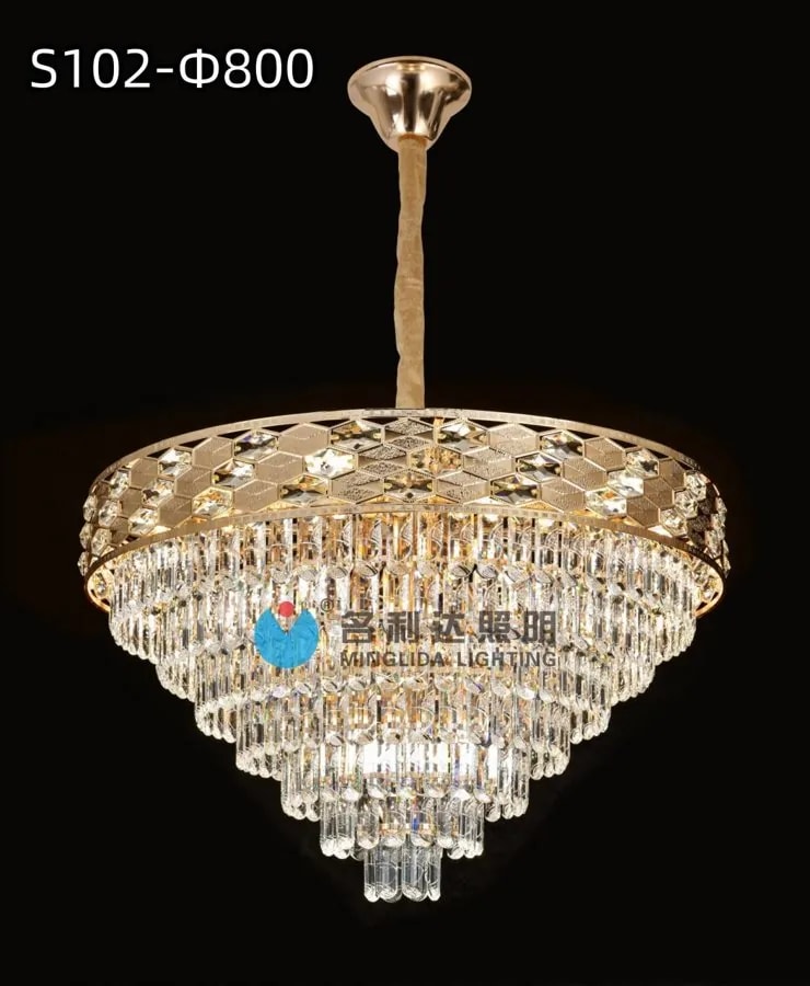 Lámpara Colgante de Cristal Dorada 60 cm con Tambor Calado