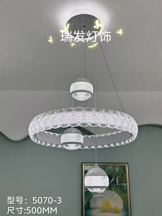 Lámpara Colgante LED Aro Efecto Cristal con Foco Central Blanco 50 cm