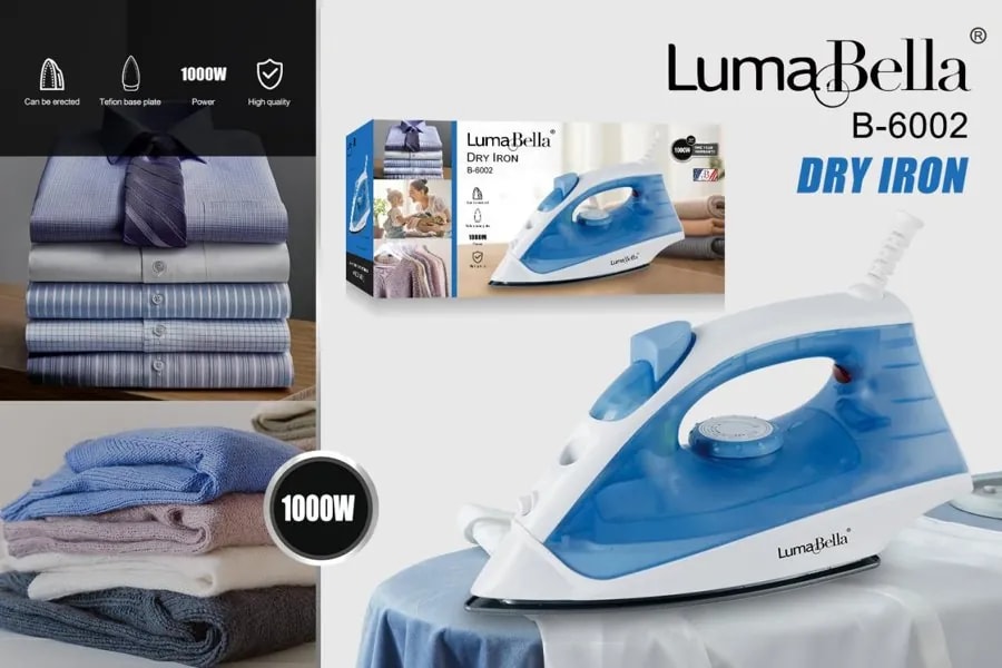 Plancha Seca Luma Bella 1000W con Control de Temperatura
