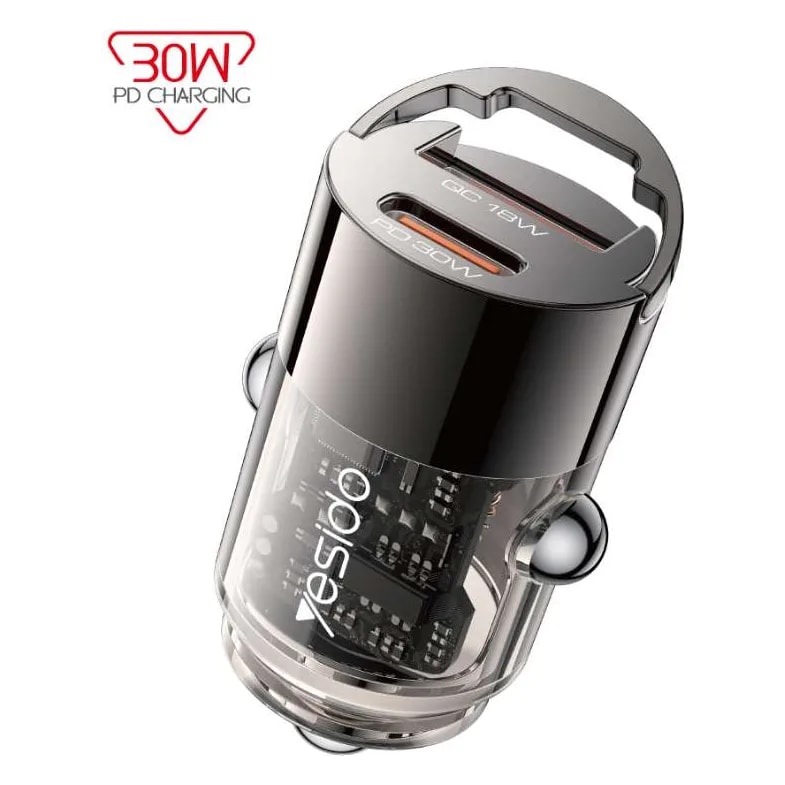 Cargador para auto Yesido Y68 USB-A + USB-C 30W