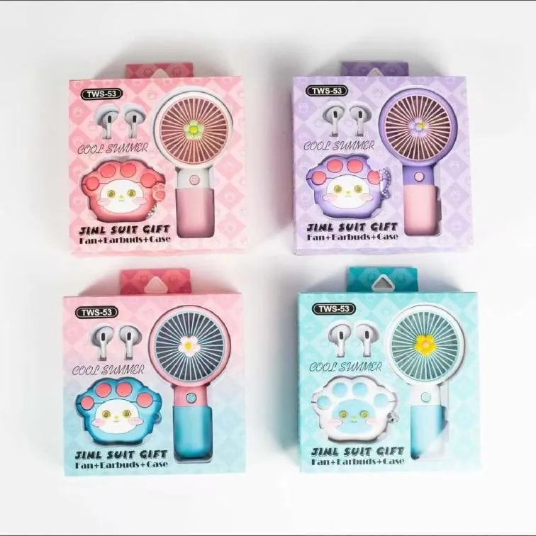 Set de Regalo 3 en 1 Audífonos TWS con Mini Ventilador