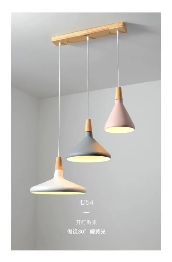 Lámpara Colgante Nórdica de 3 Luces con Pantallas Cónicas de Colores