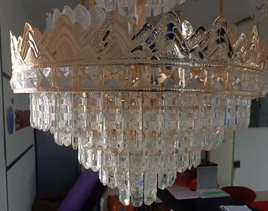 Lámpara Colgante de Cristal Dorada 60 cm Estilo Corona