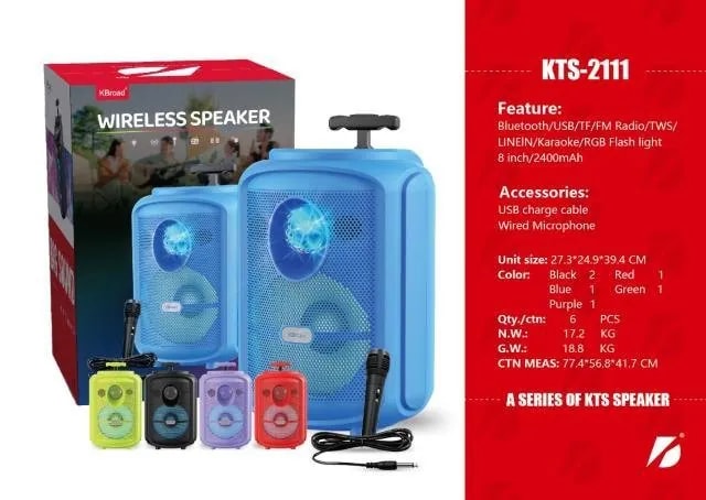Parlante Bluetooth 8" con Ruedas y Micrófono Inalámbrico