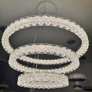Lámpara Colgante LED 3 Aros Efecto Cristal 40+60+80 cm