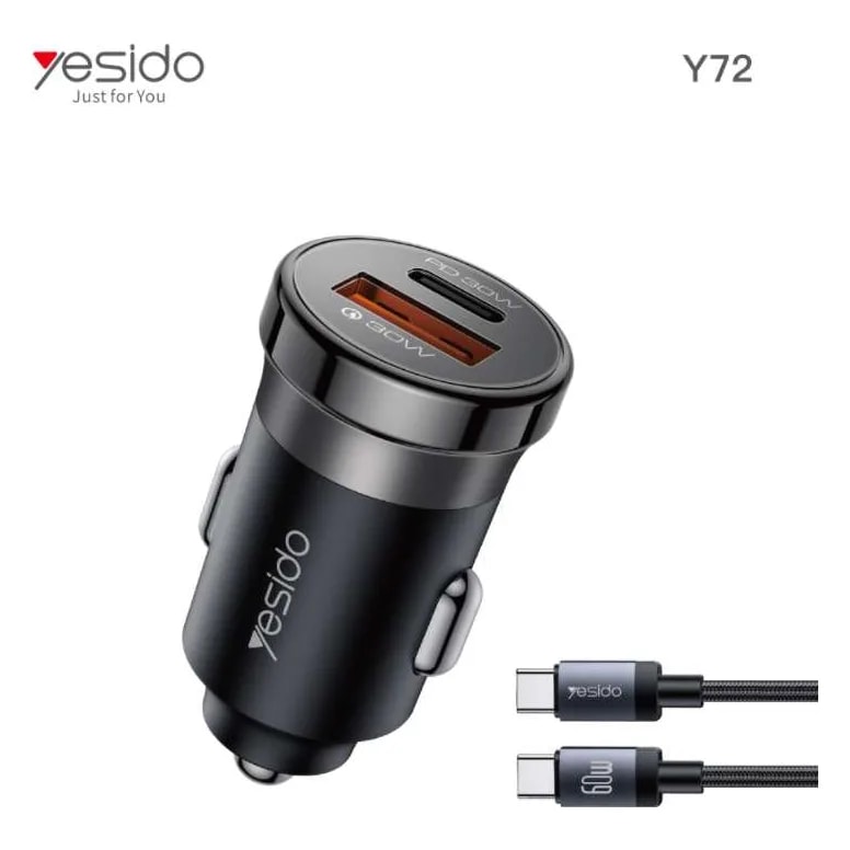 Cargador para auto Yesido Y72 30W USB-A + USB-C con cable USB-C