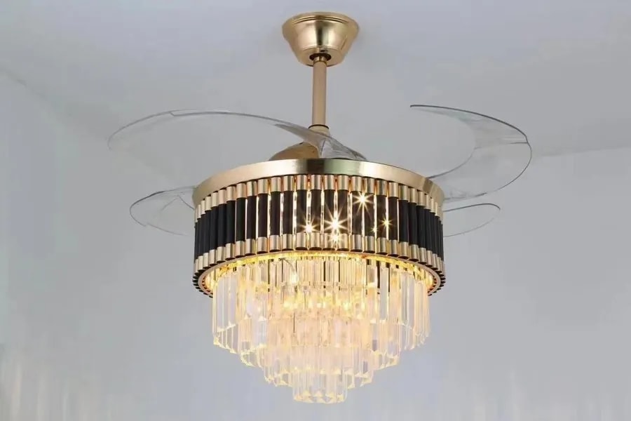 Ventilador de Techo Candelabro de Cristal con Luz LED Negro y Dorado