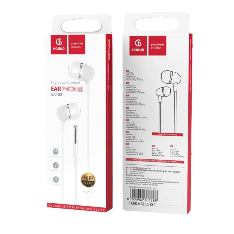 Audífonos con cable Hoguo EA108 3.5 mm con micrófono