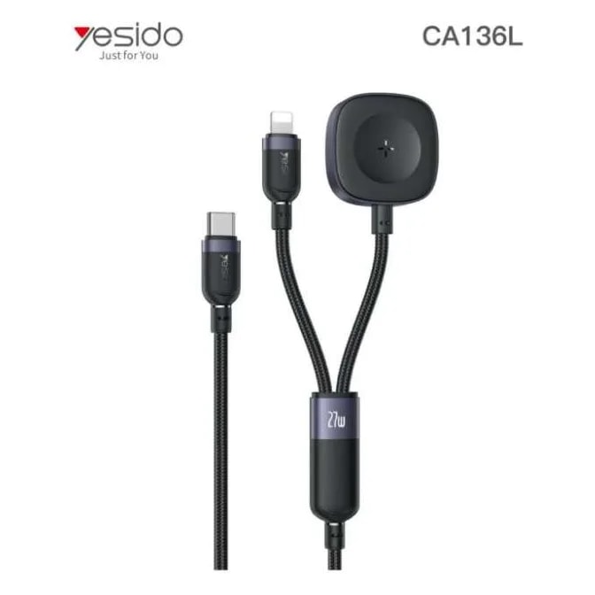 Cable 2 en 1 Lightning + cargador para Apple Watch Yesido CA136L