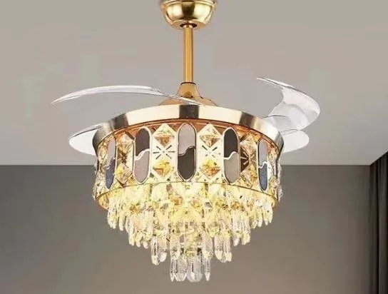 Ventilador de Techo Candelabro de Cristal con Luz LED Dorado