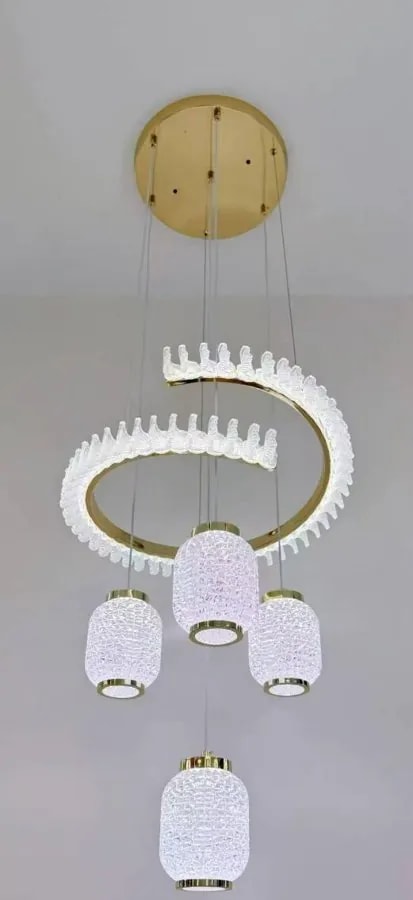 Lámpara Colgante LED Espiral 40 cm con 4 Pantallas de Cristal