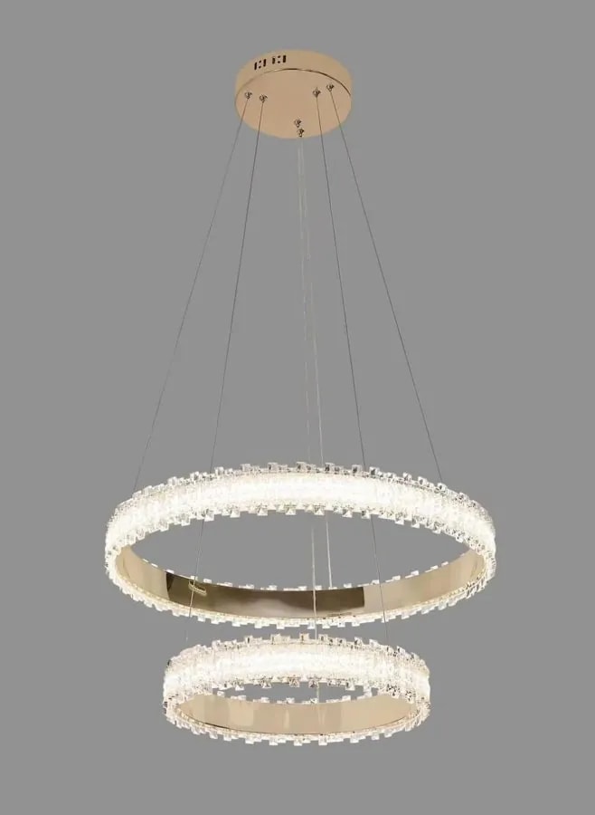 Lámpara Colgante LED 2 Aros Efecto Cristal Dorado Francés 40+60 cm