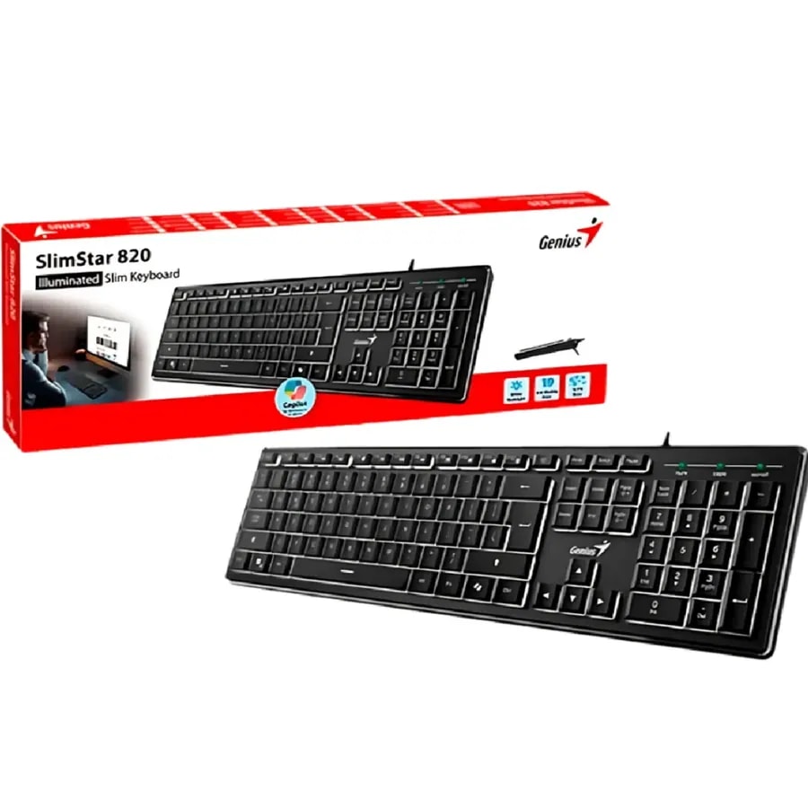 Teclado genius slimstar 820 sp bk iluminado on/off USB ai copilot