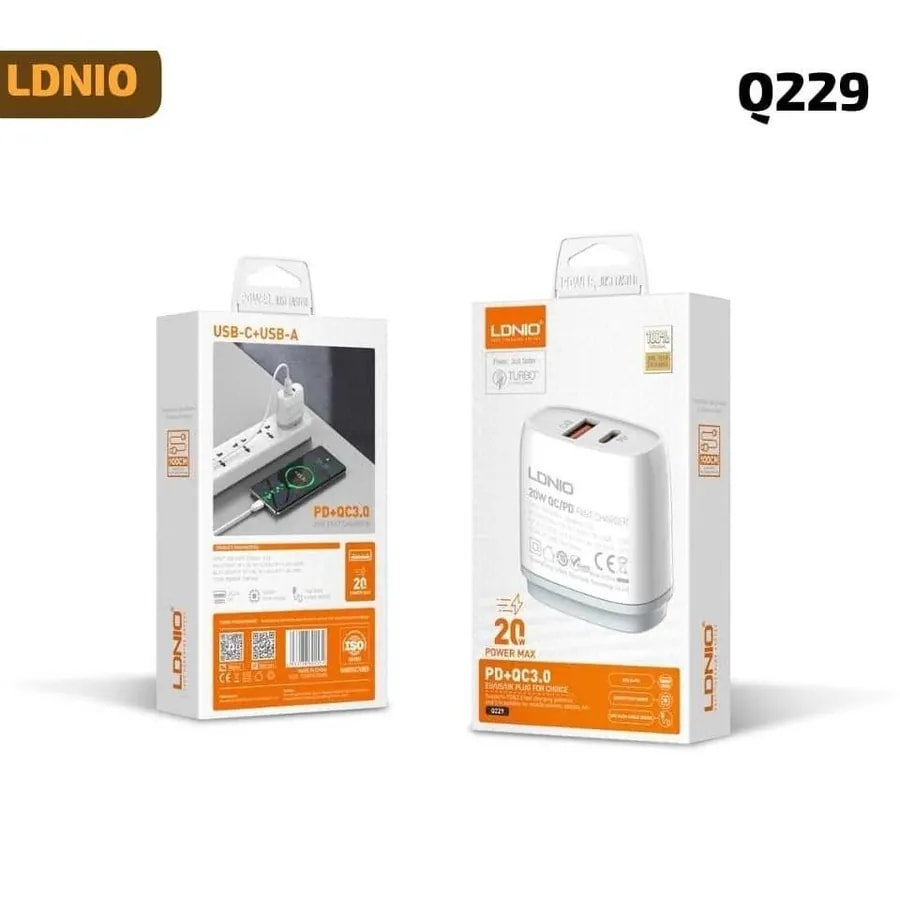 Cargador ldnio Q1 20W 2P pd + USB + cab tc-iph black