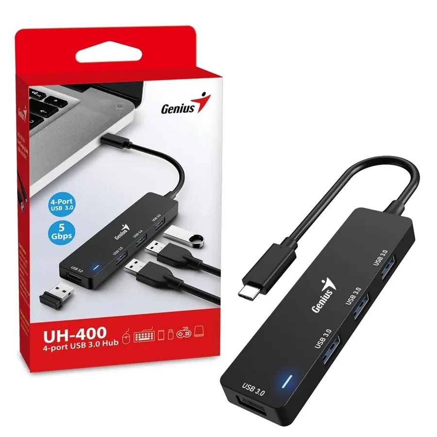 Hub genius UH-400 USB tipo-c A 4 puertos usb-a 3.0 /win 8/10/11 /mac os 13.5 /android os /apple io