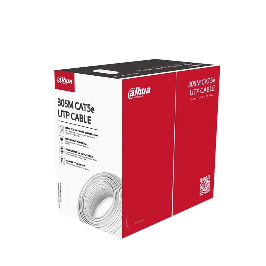 Metro de cable utp CAT5E int. dahua 305M cobre 100% 24AWG chaqueta blanca gigabit ethernet dh-pfm920i-5eun