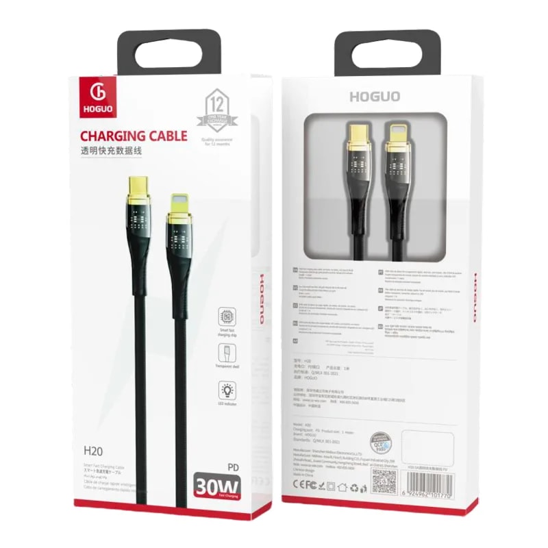 Cable Hoguo H20 Tipo C a Lightning PD 30W transparente