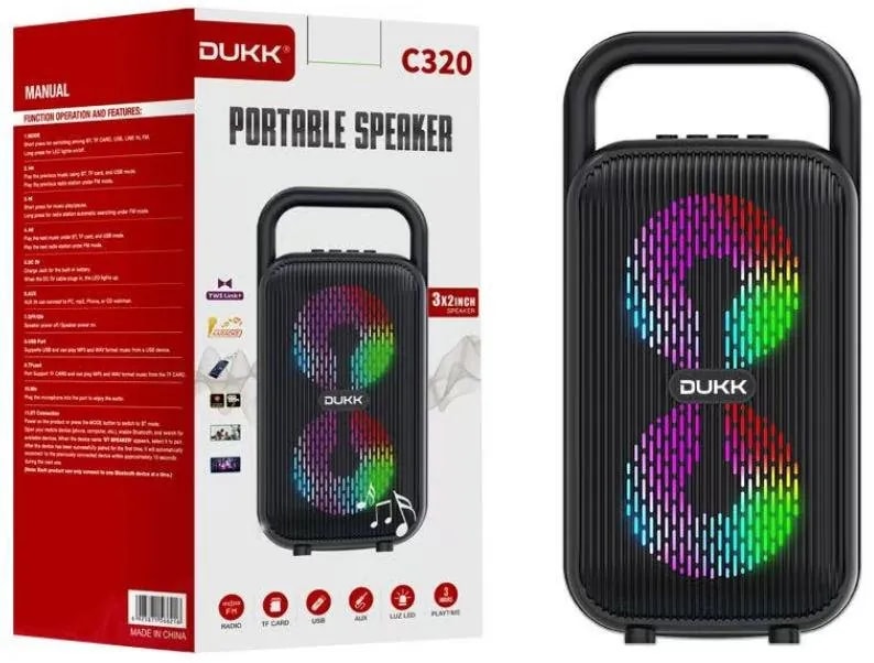 Parlante Bluetooth Portátil DUKK con Asa y Luces RGB