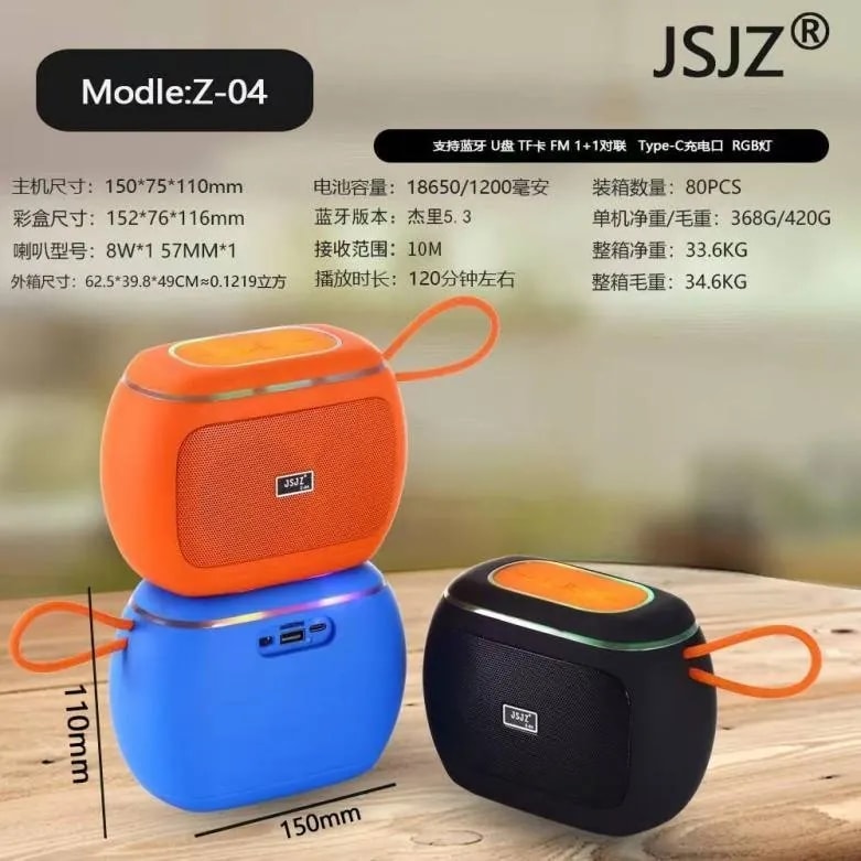 Parlante Bluetooth JSJZ Z-04 con Luces RGB y Correa
