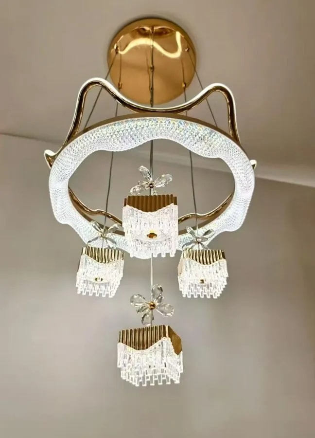 Lámpara Colgante LED de Aro Corona 40 cm con 4 Pantallas Cuadradas