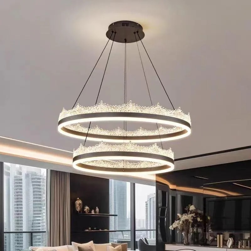 Lámpara Colgante LED 2 Aros Efecto Cristal Dorado 40+60 cm