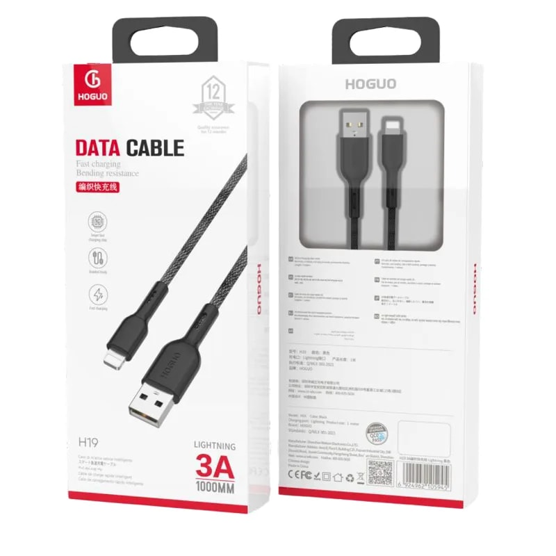Cable Hoguo H19 USB a Lightning trenzado 1 m negro