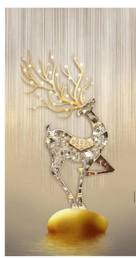 Cuadro Decorativo Vertical 3D Ciervo Dorado Minimalista