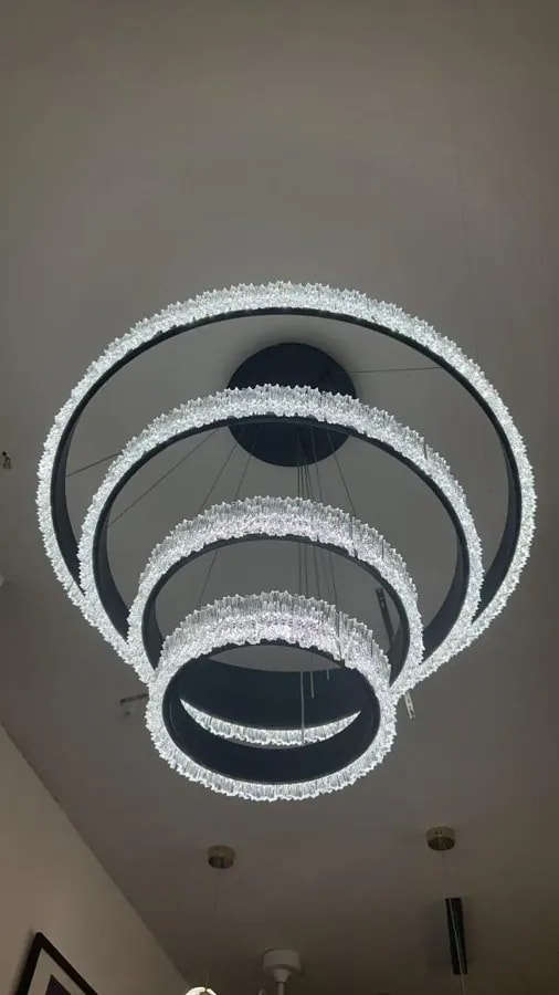 Lámpara Colgante LED 4 Aros Efecto Cristal Dorado 20+40+60+80 cm