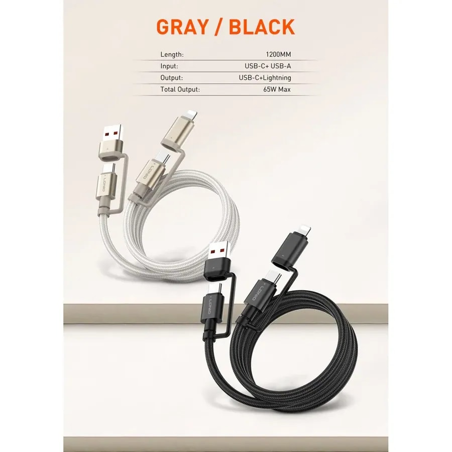 Cable ldnio LC16 1.2M 4EN1 tc-usb + tc-iph