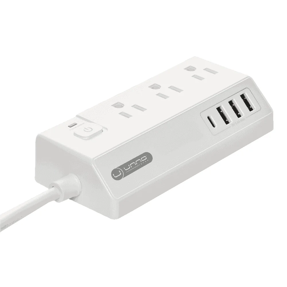 Regleta 7 en 1 Unno Tekno PW5083WT 3 Nema 5-15R 3 USB tipo A 1 USB tipo C