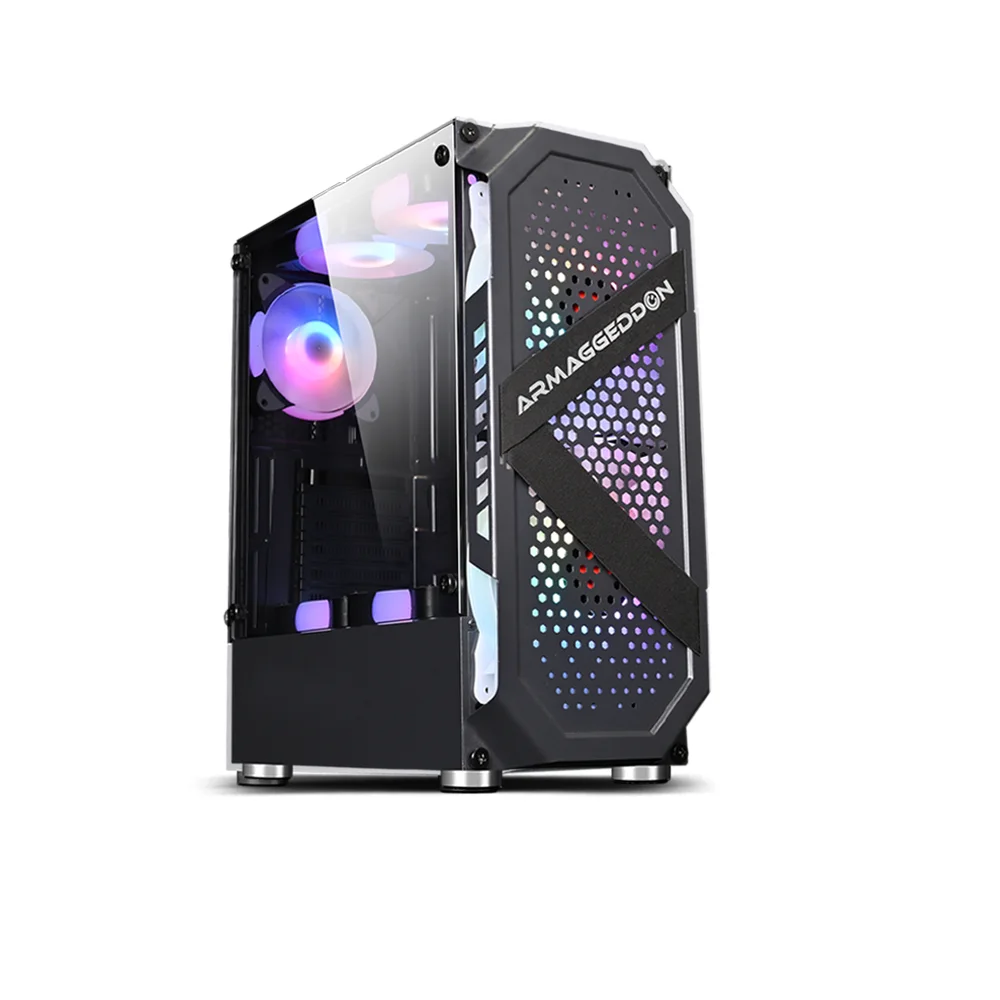 PC Chasis Armaggeddon Tritron 2 Black Con Panel De Vidrio Templado IMP Incluye 3 Fans ARGB
