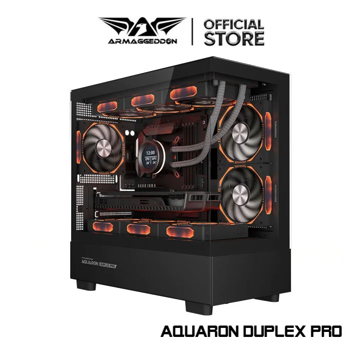 PC CHASIS ARMAGGEDDON Aquaron Duplex Pro BLACK compatible con MATX y ITX PANEL FULL EXPENDED VIEW