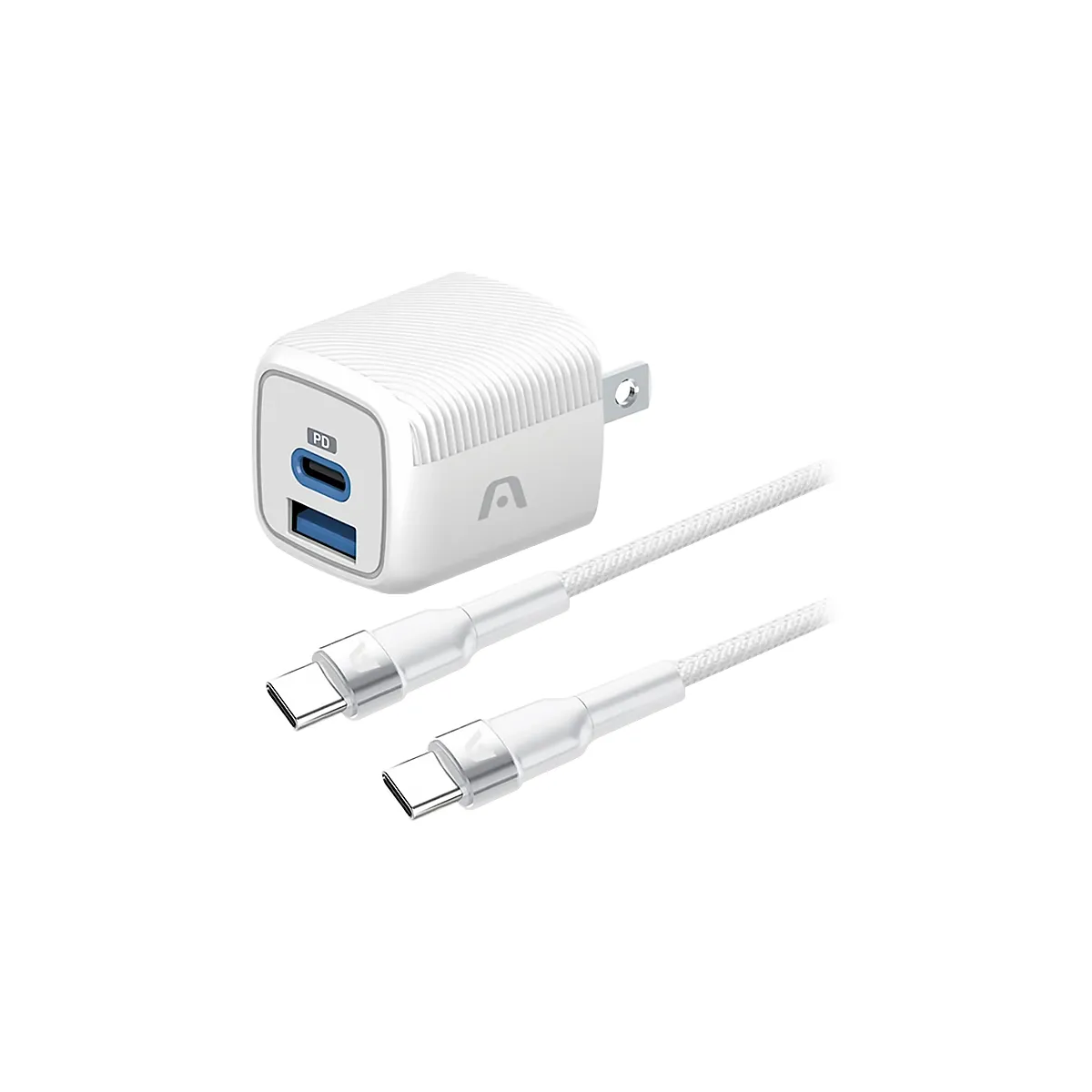 Cargador de Pared Dual Argom Volta P40 Fast Charge 2 Cont. Type-c Usb-a W-cable Blanco
