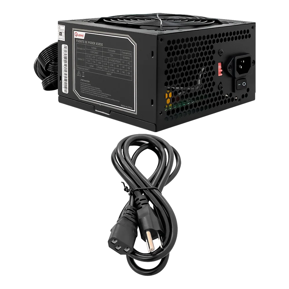Fuente De Poder Quasad XS-850 OUTPUT-500W 24 - 4 PIN 3XSATA 8CM FAN Ac-input 115V