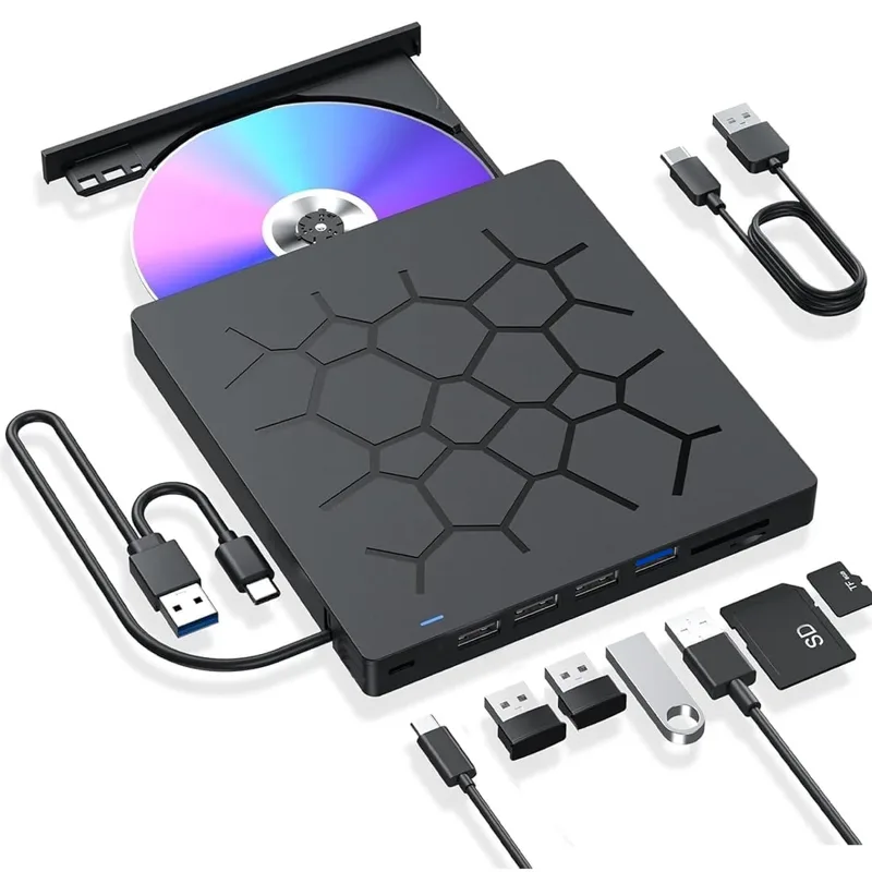 Lector Dvd-rw Externo 7 En 1 Lector: Sd, MicroSD, USB-C*1, Usb-a 3.0*1, USB-A*3