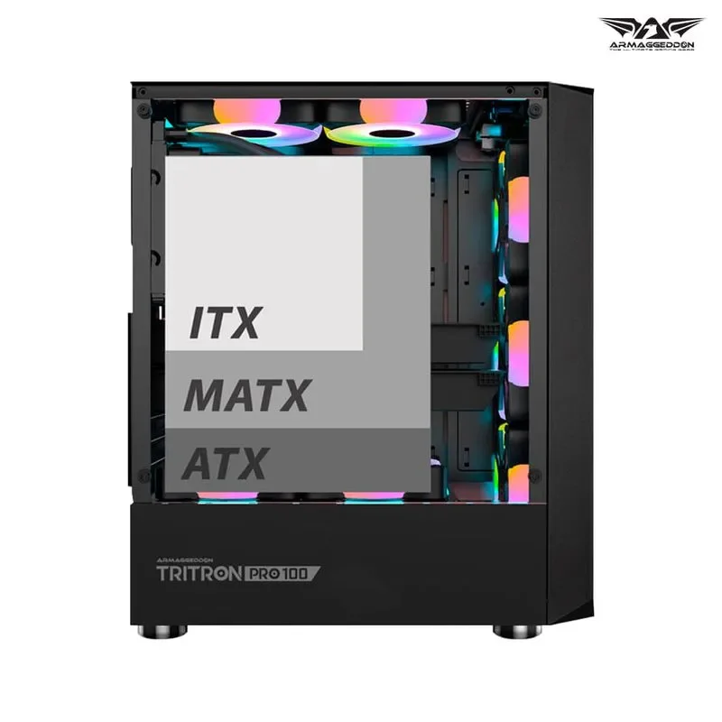PC CHASIS Tritron Pro 100 Black Compatible ITX MATX ATX VISTA LATERAL PANORAMICA DE MALLA DIMENSION