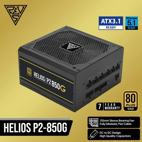 HELIOS P2-850G Totalmente modular • 850W 80 Plus Oro • Compatible con ATX 3.1 y PCIe Gen 5.1 •