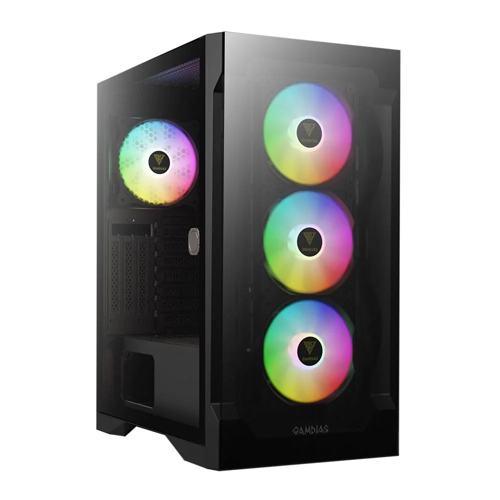 CASE GAMDIAS TALOS E2 ELITE BLACK • Sincronización con placa base ARGB de 5 V • Panel de vidrio