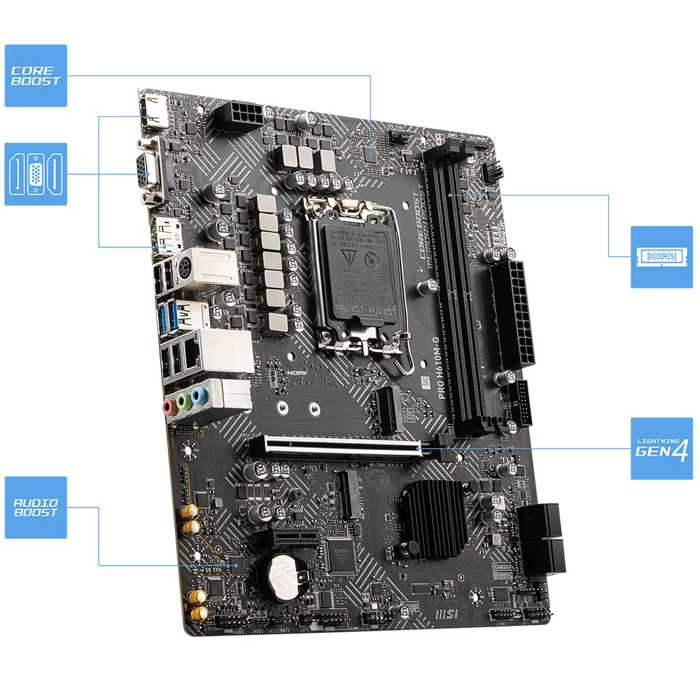MAINBOARD MSI PRO H610M-G 📏 Formato: Factor de forma Micro-ATX compacto, ideal para soluciones de