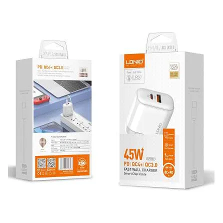 Cargador LDNIO A2526C 45W carga rápida con cable USB-C a USB-C