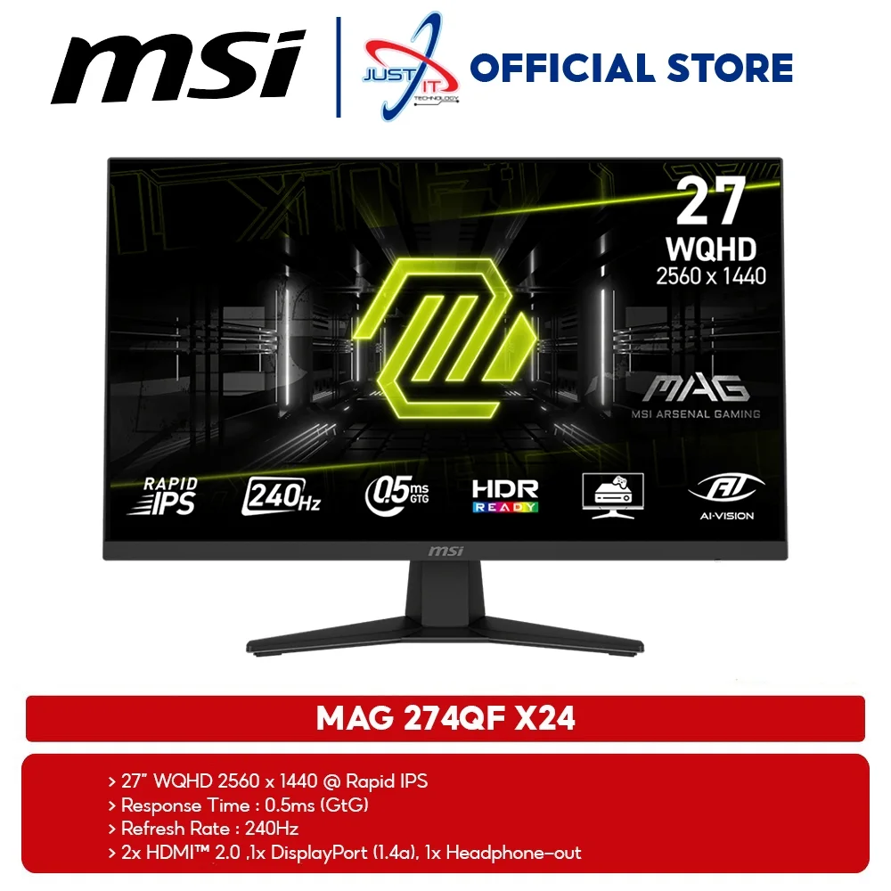 MONITOR MSI DE 27" MAG 274QF X24 GAMING 🖥️ Rapid IPS | 27" | WQHD 2560×1440 ⚡ 240 Hz | 0.5 ms GTG |